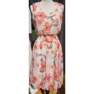 Kate and Lily Midi Dress Sz 10 Smocked Waist Sheer Lined Floral Cottage Prairie